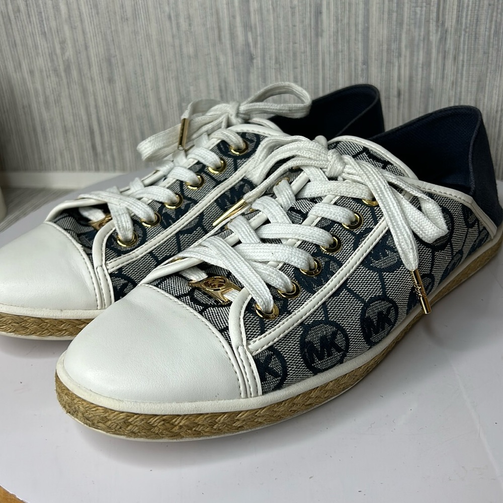 Michael Kors Kristy Monogram Slide Sneakers - Womens Size 8.5. Blue white